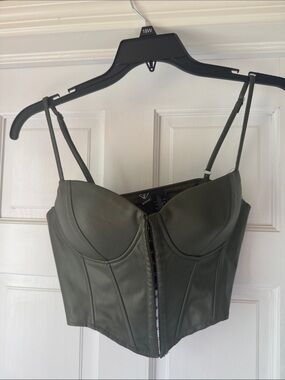 Windsor Olive Green Faux Leather Bustier Top